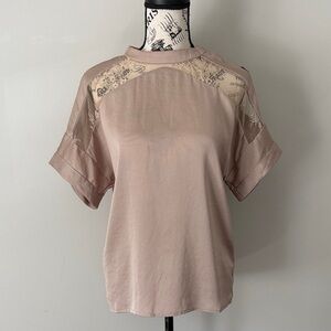 Elegant Beige Silk Top w/ Lace detail